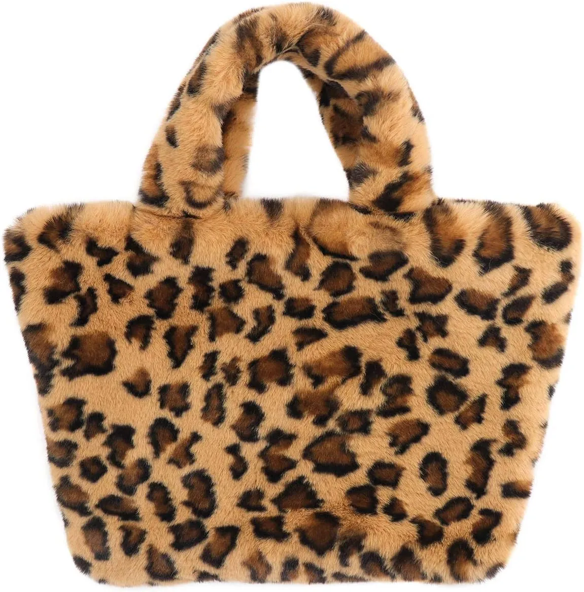 surell - Faux Rex Rabbit Fur Leopard Print Handbag - Small Fuzzy Tote Bag