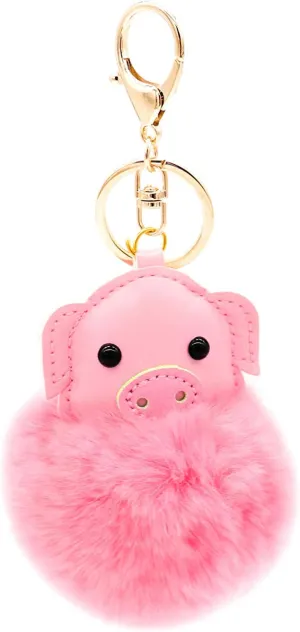 surell Real Rex Rabbit Fur Pig Key Chain - Beach Bag Purse Charm - Gold Ring Fluffy Fur Ball - Fashion Gift (Pink)