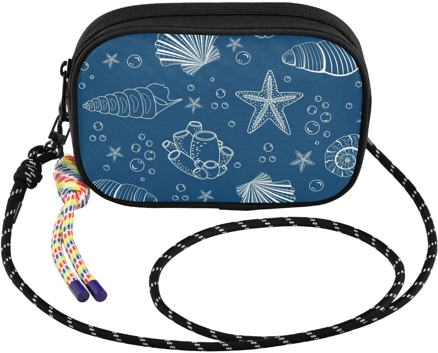 susiyo Seashells on Blue Background Crossbody Sling Bag with Adjustable Strap Small Crossbody Handbags Phone Purse for Women Men Girls Travel