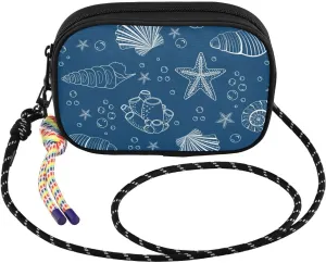 susiyo Seashells on Blue Background Crossbody Sling Bag with Adjustable Strap Small Crossbody Handbags Phone Purse for Women Men Girls Travel