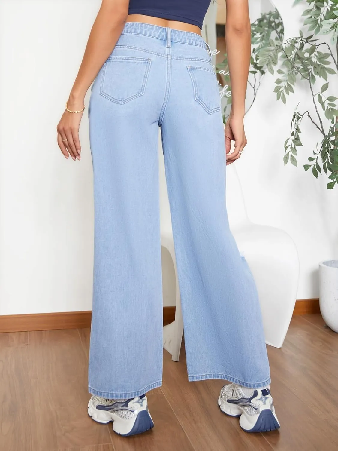 SweatyRocks Women's Casual Loose Ripped Denim Pants Distressed Wide Leg Jeans