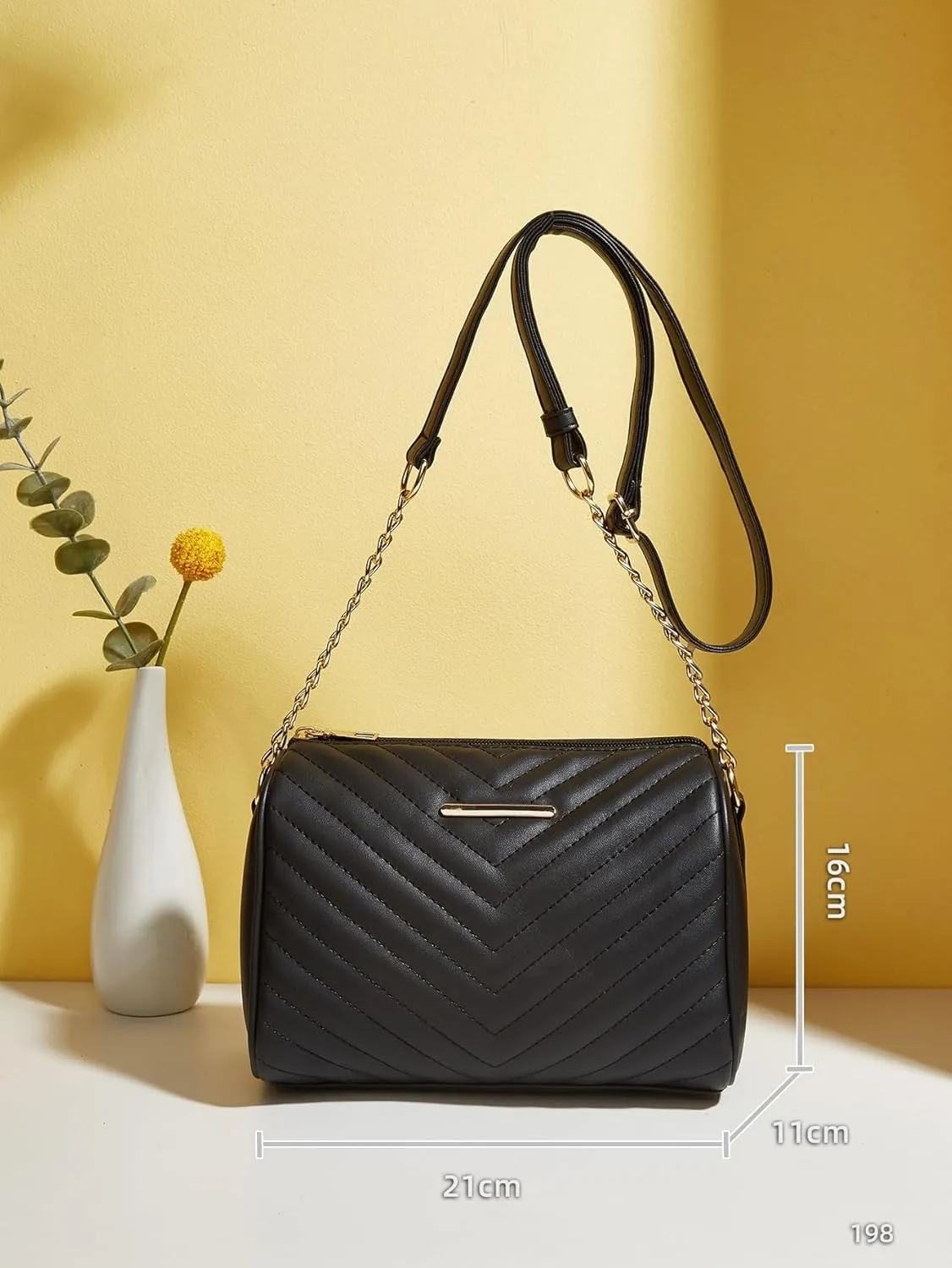 SweatyRocks Women's PU Leather Quilted Crossbody Bag Shoulder Bag Mini Bucket Bag with Chain Strap