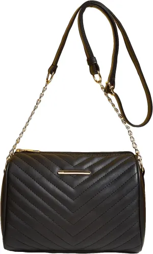 SweatyRocks Women's PU Leather Quilted Crossbody Bag Shoulder Bag Mini Bucket Bag with Chain Strap