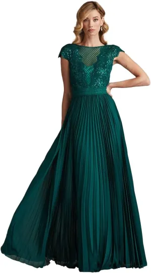 Tadashi Shoji Surette Sequin Embroidered & Pleated Chiffon Gown-BAMBO-6 Green