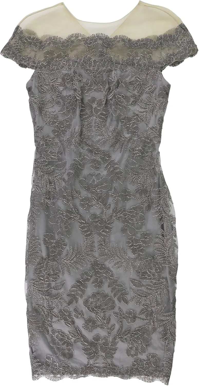 Tadashi Shoji Womens Embroidered Bodycon Dress, Metallic, 10