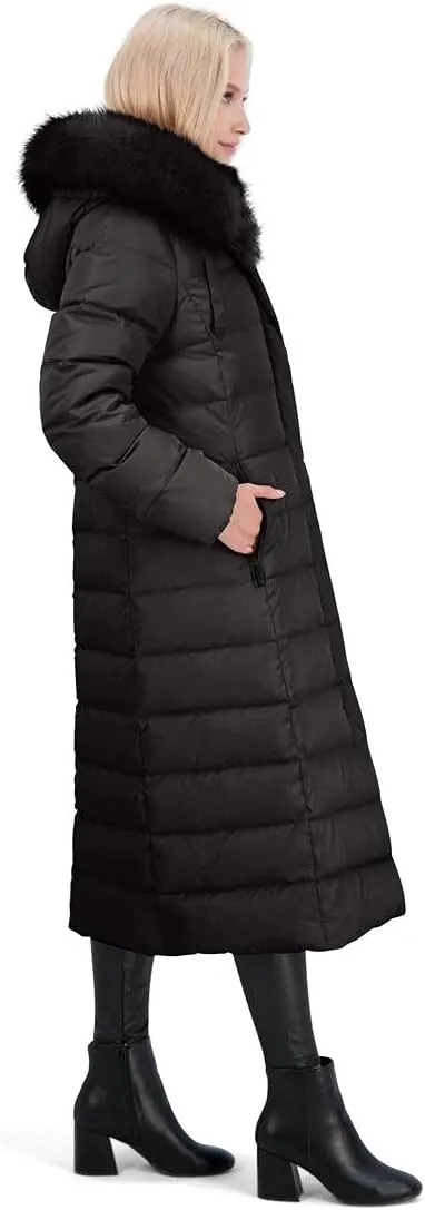 Tahari Nellie Long Coat for Women-Insulated Jacket with Removable Faux Fur Trim