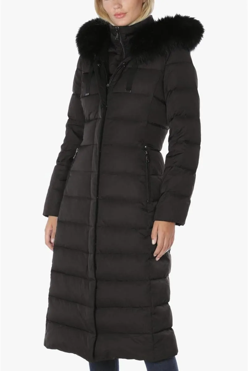 Tahari Nellie Long Coat for Women-Insulated Jacket with Removable Faux Fur Trim