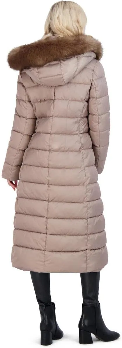 Tahari Nellie Long Coat for Women-Insulated Jacket with Removable Faux Fur Trim