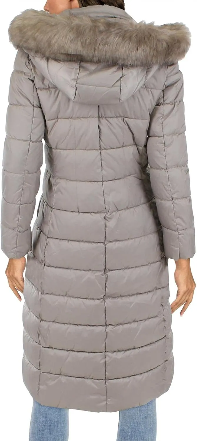 Tahari Nellie Long Coat for Women-Insulated Jacket with Removable Faux Fur Trim