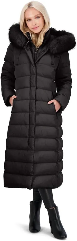 Tahari Nellie Long Coat for Women-Insulated Jacket with Removable Faux Fur Trim