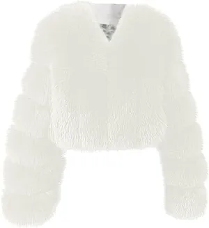 TANGNADE Fur Jackets for Women Formal Wedding Coat Long Sleeve Cropped Faux Fur Evening Jackets Plus Size Winter Warm