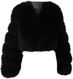 TANGNADE Fur Jackets for Women Formal Wedding Coat Long Sleeve Cropped Faux Fur Evening Jackets Plus Size Winter Warm