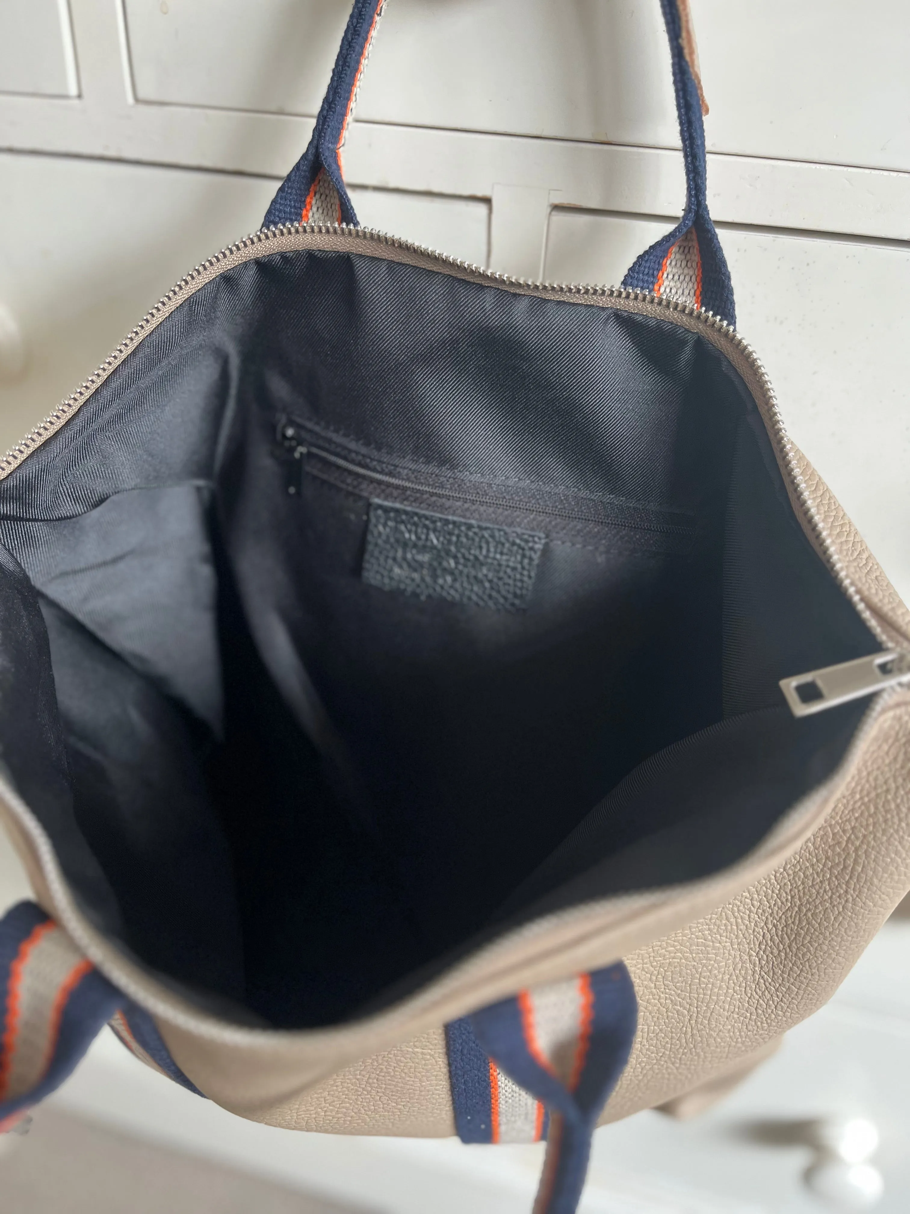 Taupe Leather Tote Backpack