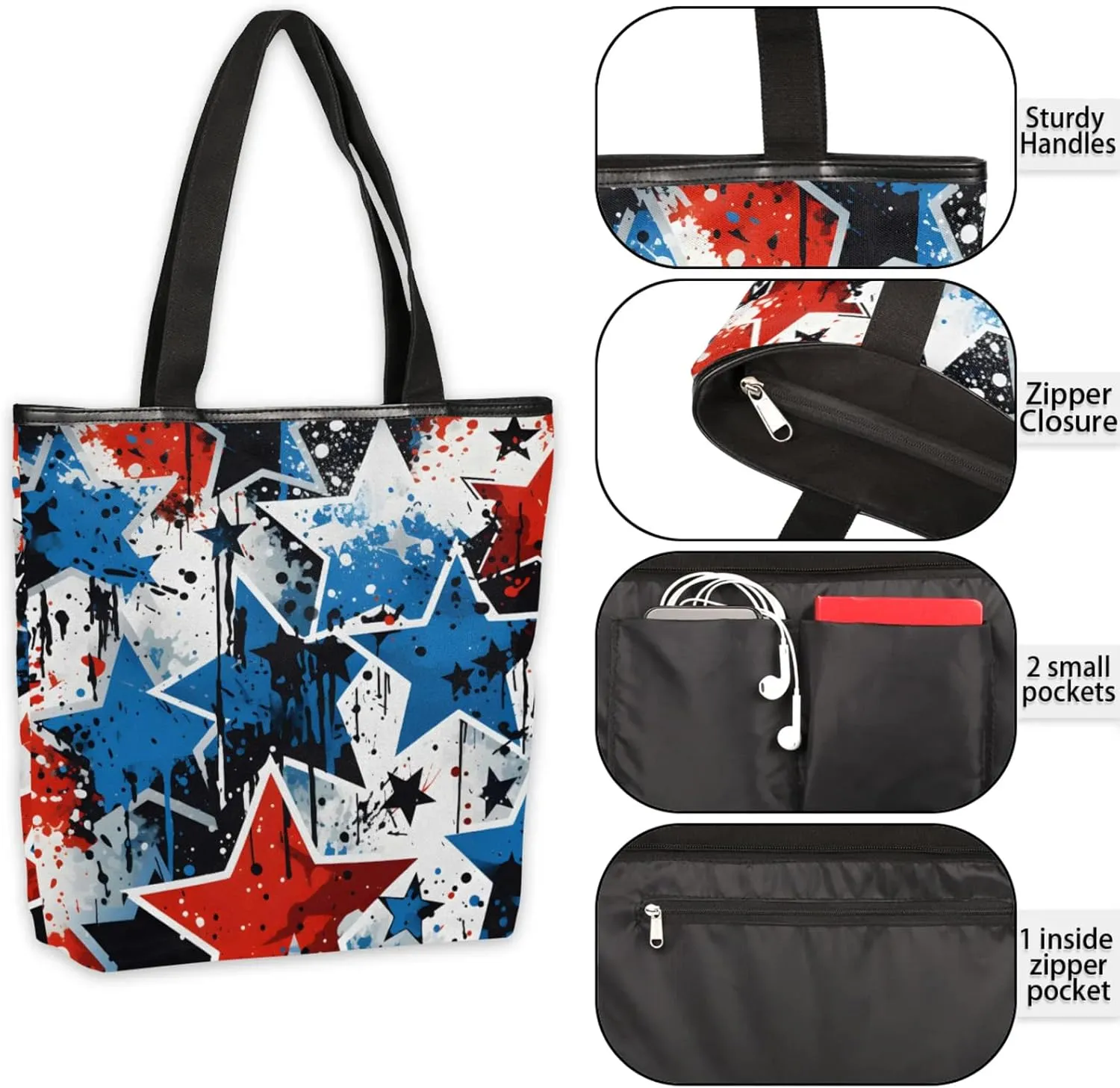 Tavisto Large Canvas Tote Bag with Zipper, Casual Shoulder Handbag for Women, Beach Bag Tote Grocery Bag with Inner Pocket