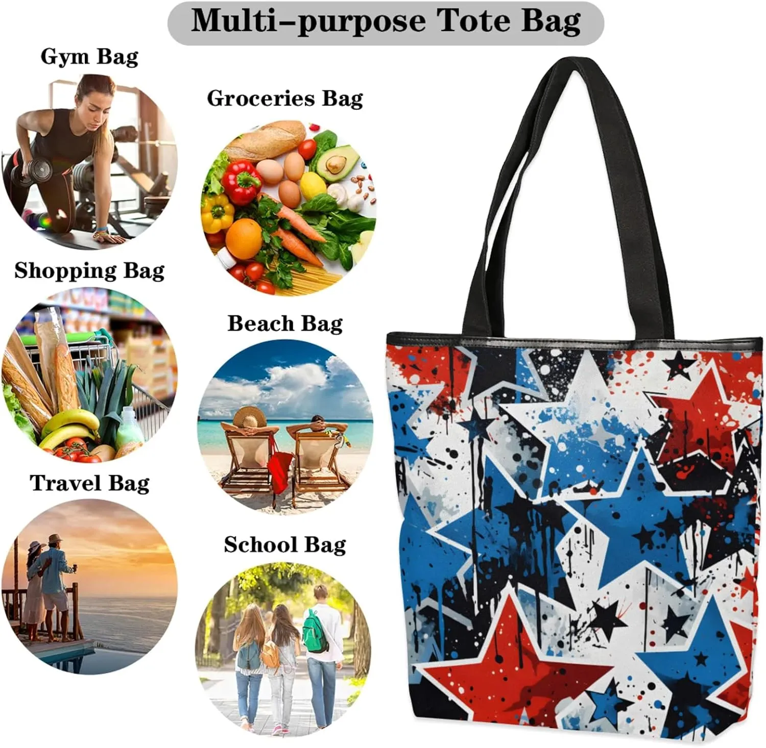 Tavisto Large Canvas Tote Bag with Zipper, Casual Shoulder Handbag for Women, Beach Bag Tote Grocery Bag with Inner Pocket