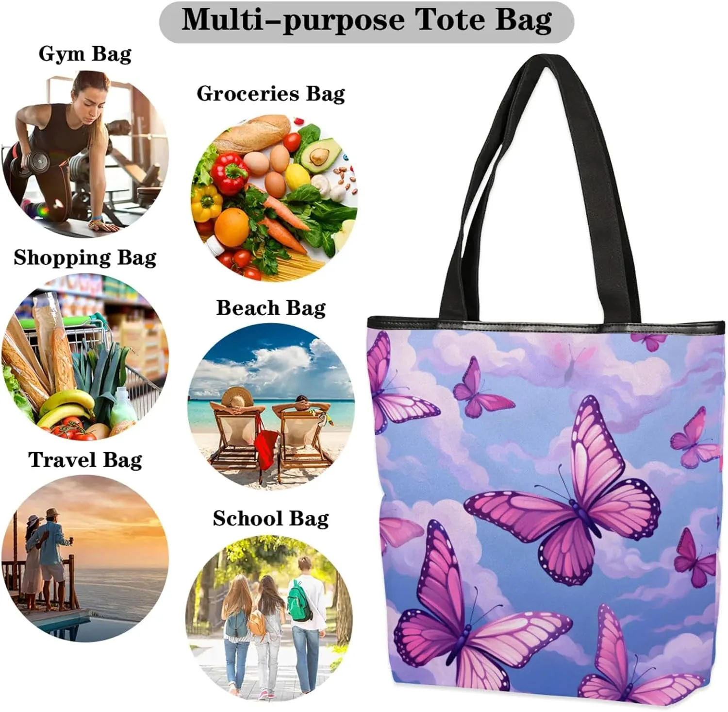 Tavisto Spacious Canvas Tote Bag for Women, Zippered Shoulder Bag with Inner Pocket Perfect for Beach, Books, Shopping