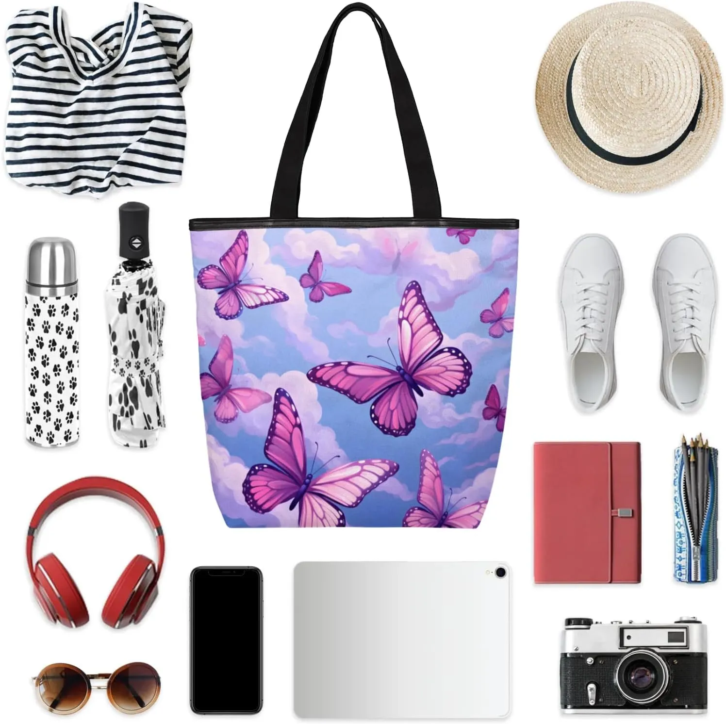 Tavisto Spacious Canvas Tote Bag for Women, Zippered Shoulder Bag with Inner Pocket Perfect for Beach, Books, Shopping