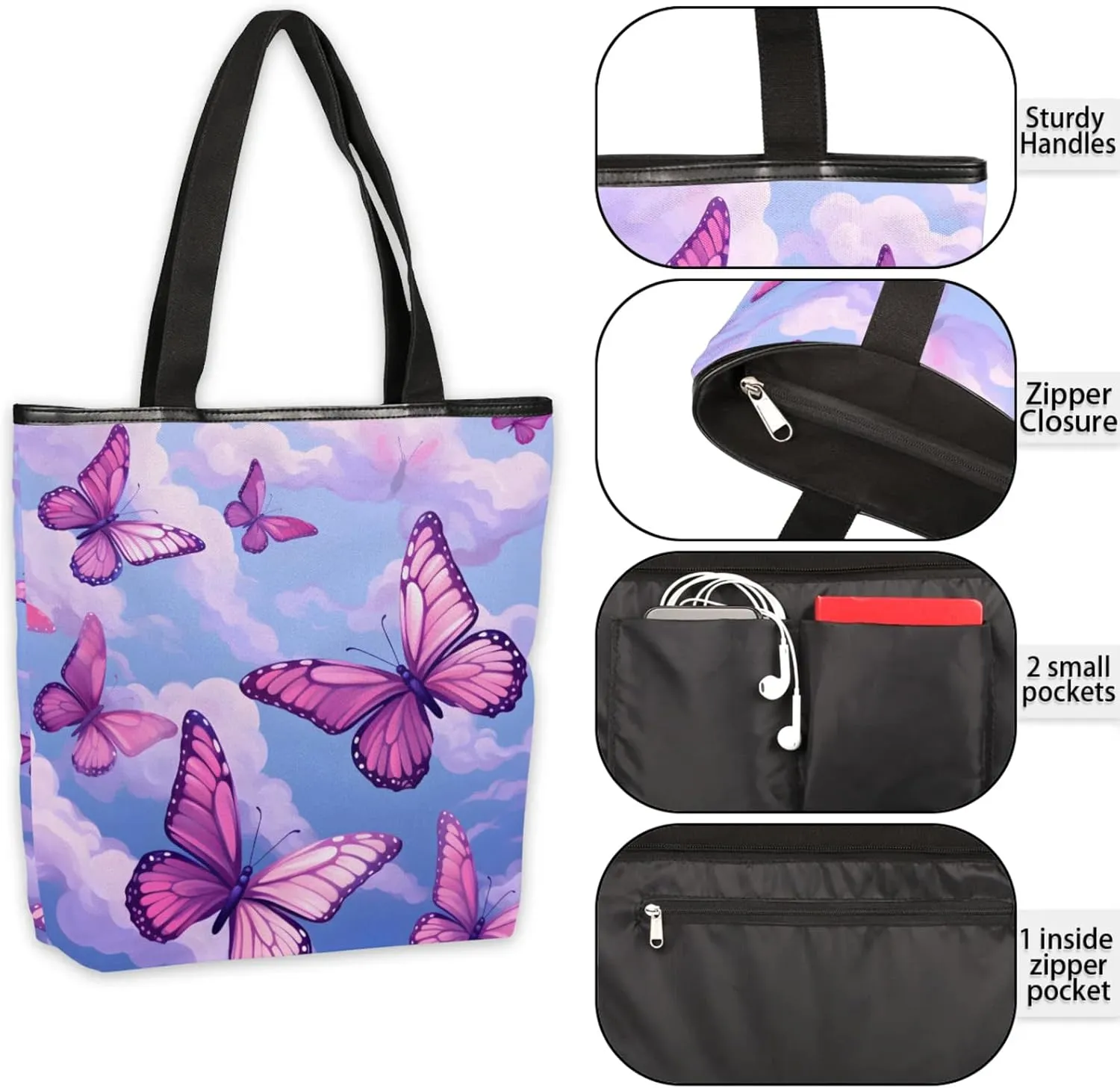 Tavisto Spacious Canvas Tote Bag for Women, Zippered Shoulder Bag with Inner Pocket Perfect for Beach, Books, Shopping