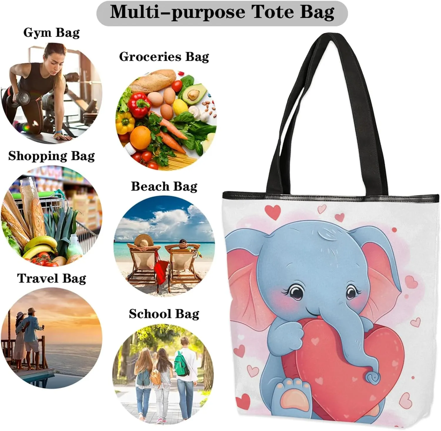 Tavisto Women’s Large Canvas Tote Bag, Zippered Handbag with Inner Pocket Suitable for Beach, Books, Grocery Shopping
