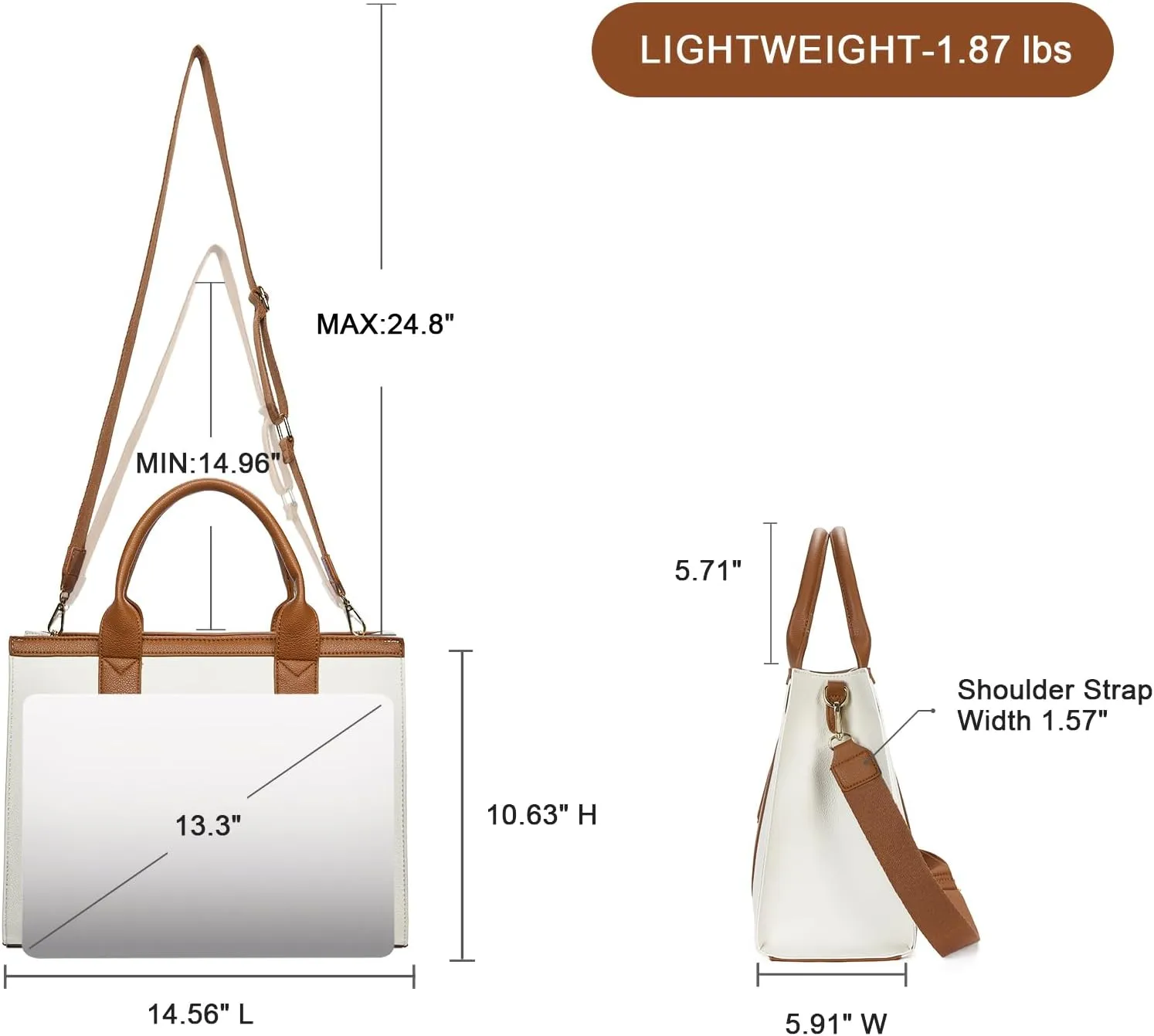 Telena Leather Tote Bag for Women Crossbody Tote Purse Handbag with Compartments and Adjustable Strap