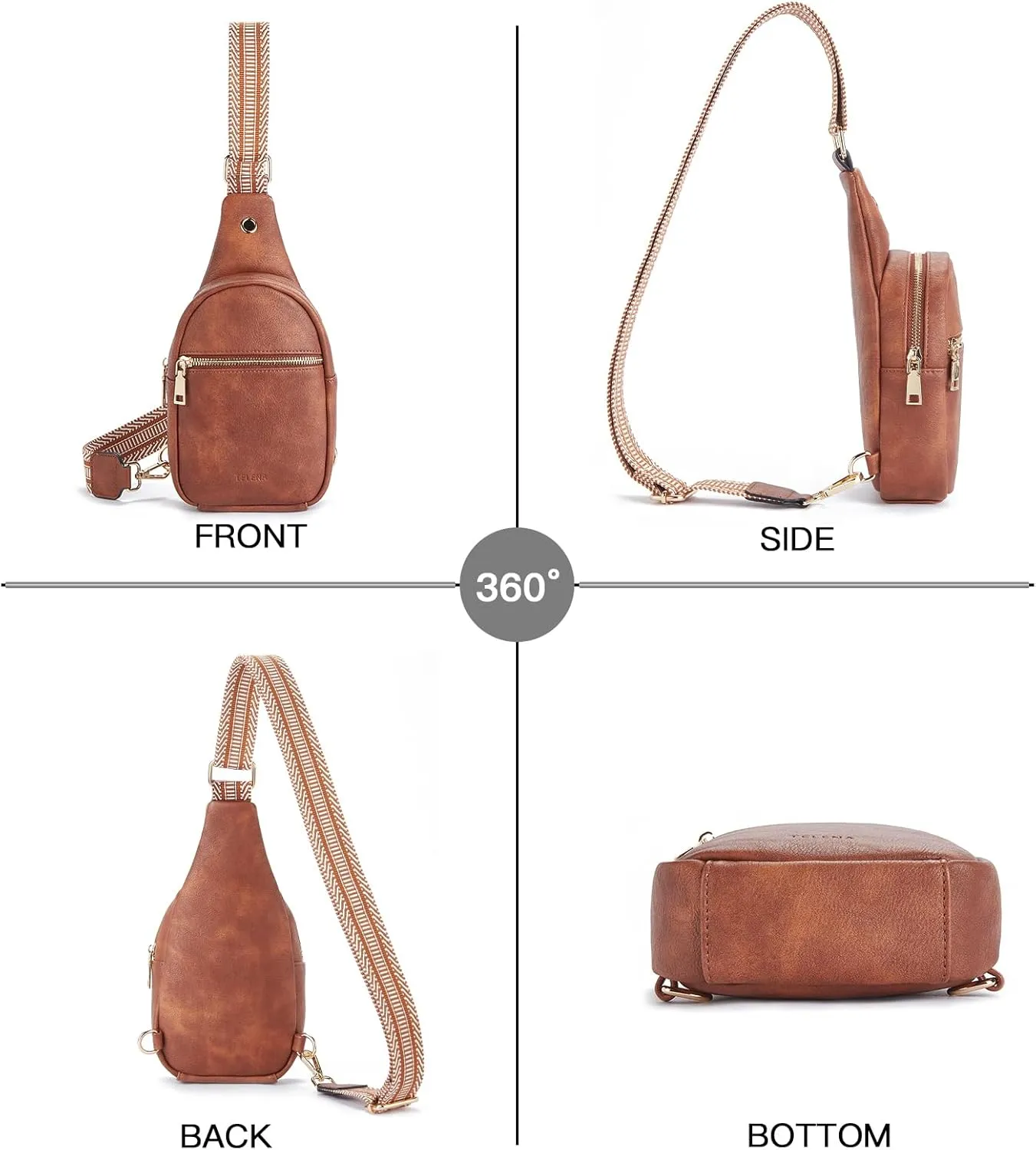 Telena Small Sling Bag for Women Leather Crossbody Fanny Packs Chest Bag for Women