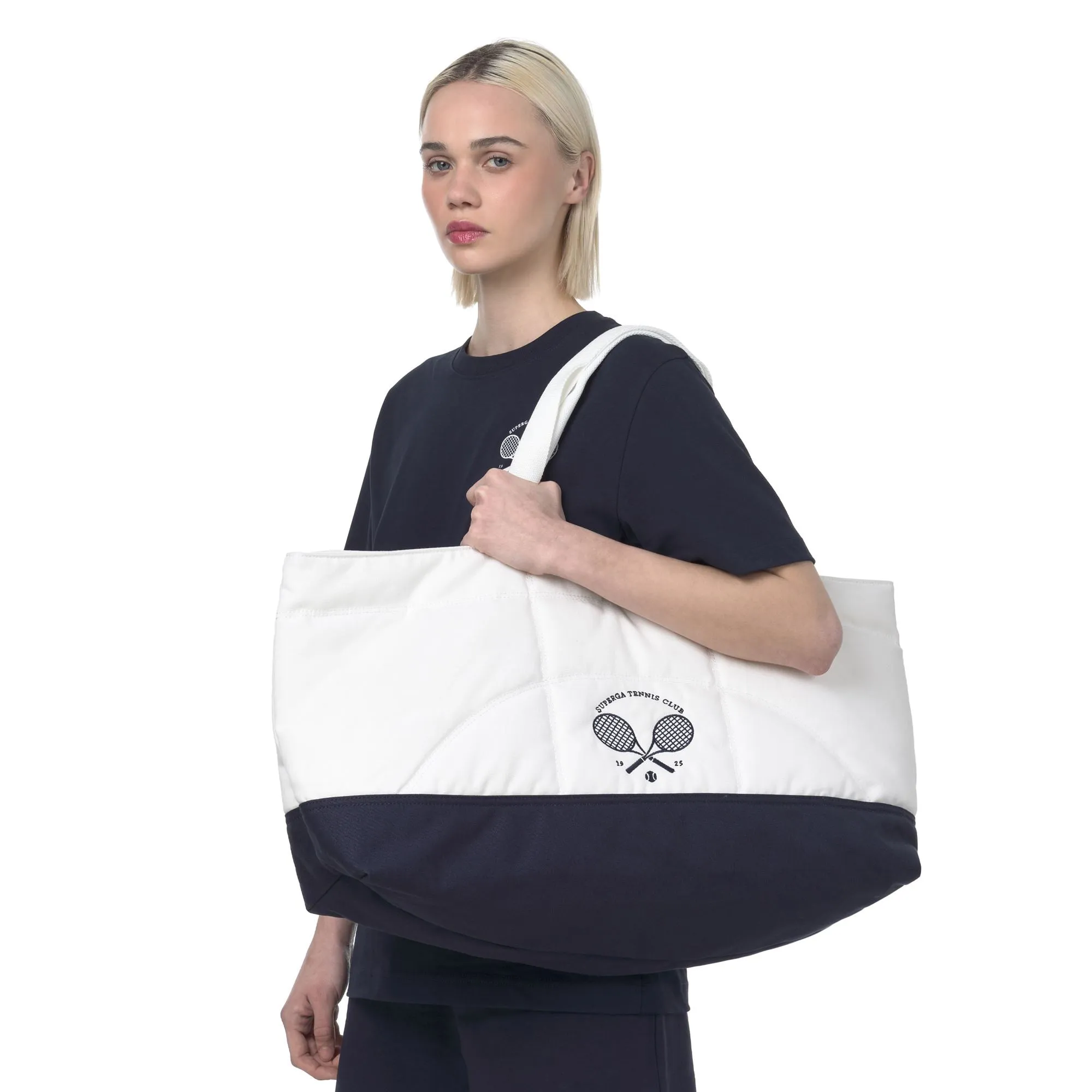 TENNIS MATCH PADDED TOTE BAG - Bags - TOTE BAG - Unisex - WHITE AVORIO-NAVY