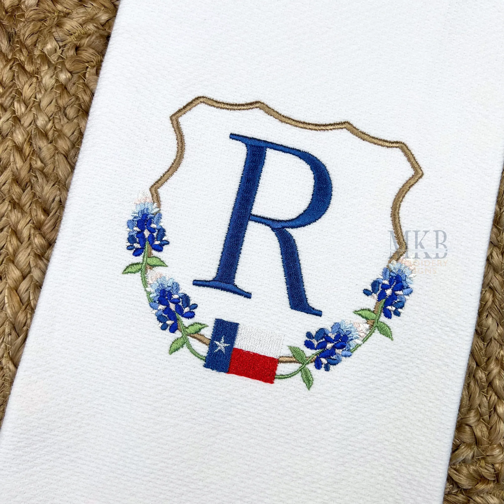 Texas Bluebonnets Crest Embroidery Design, Wildflowers, Satin Stitch