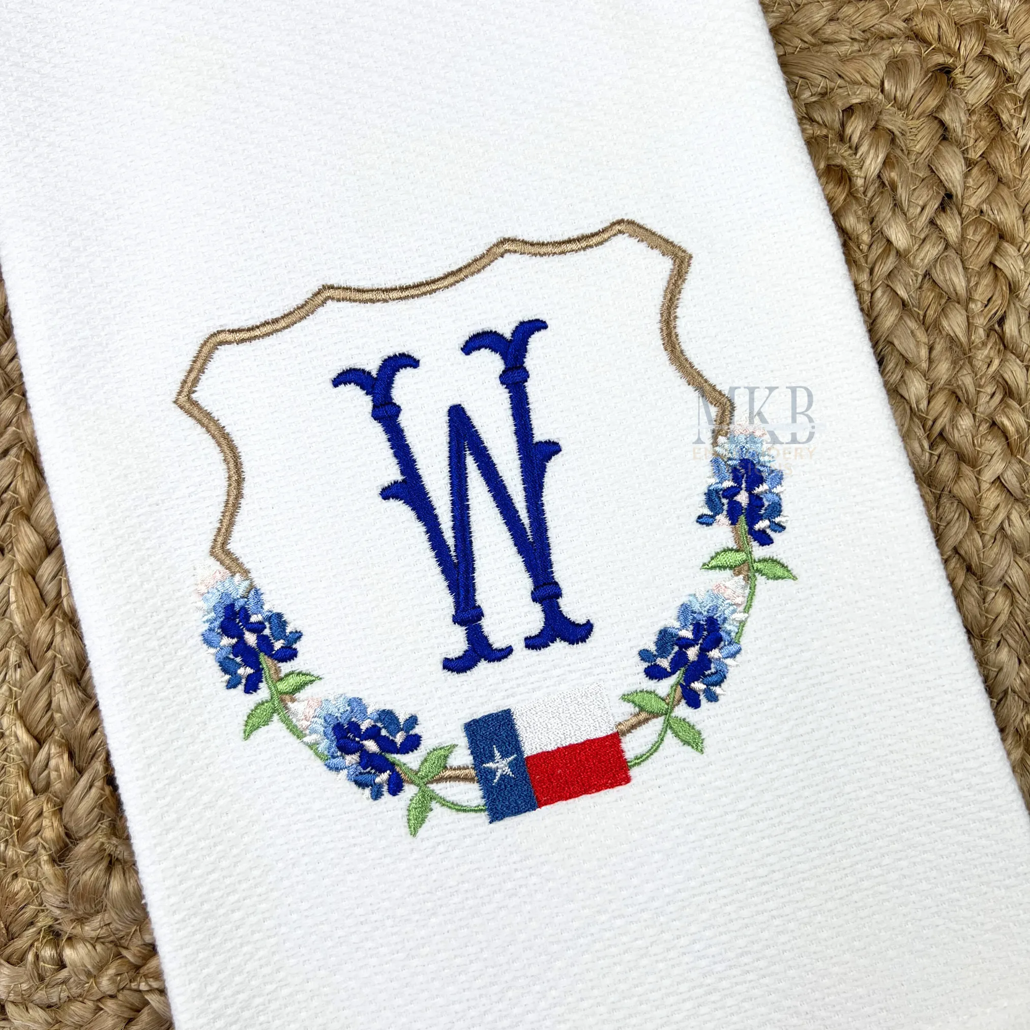 Texas Bluebonnets Crest Embroidery Design, Wildflowers, Satin Stitch