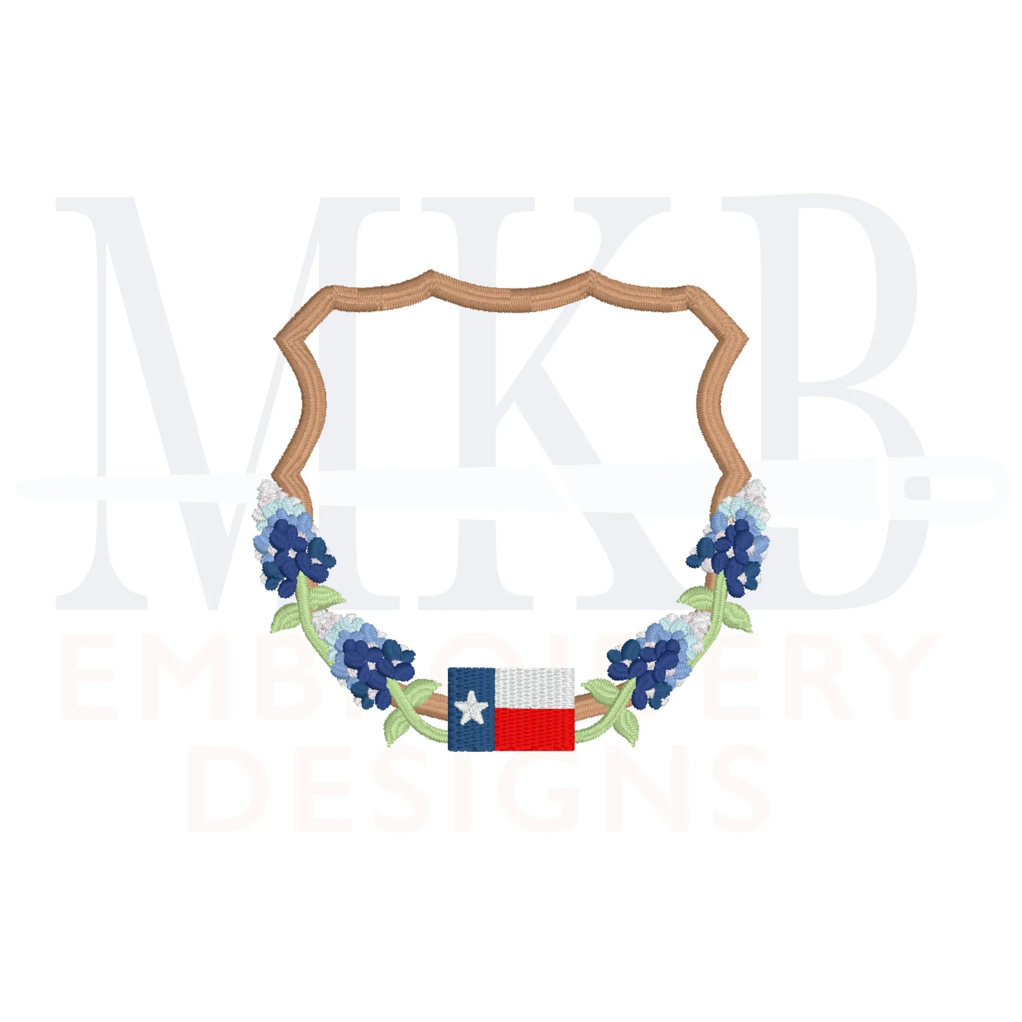Texas Bluebonnets Crest Embroidery Design, Wildflowers, Satin Stitch