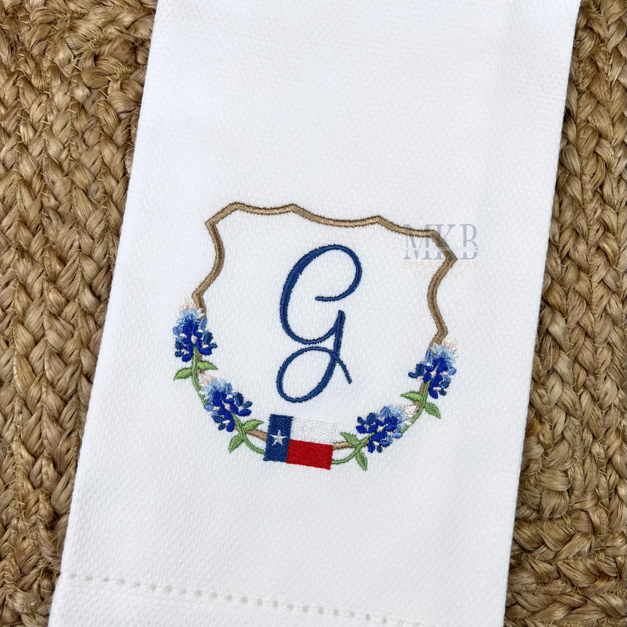 Texas Bluebonnets Crest Embroidery Design, Wildflowers, Satin Stitch
