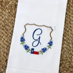 Texas Bluebonnets Crest Embroidery Design, Wildflowers, Satin Stitch