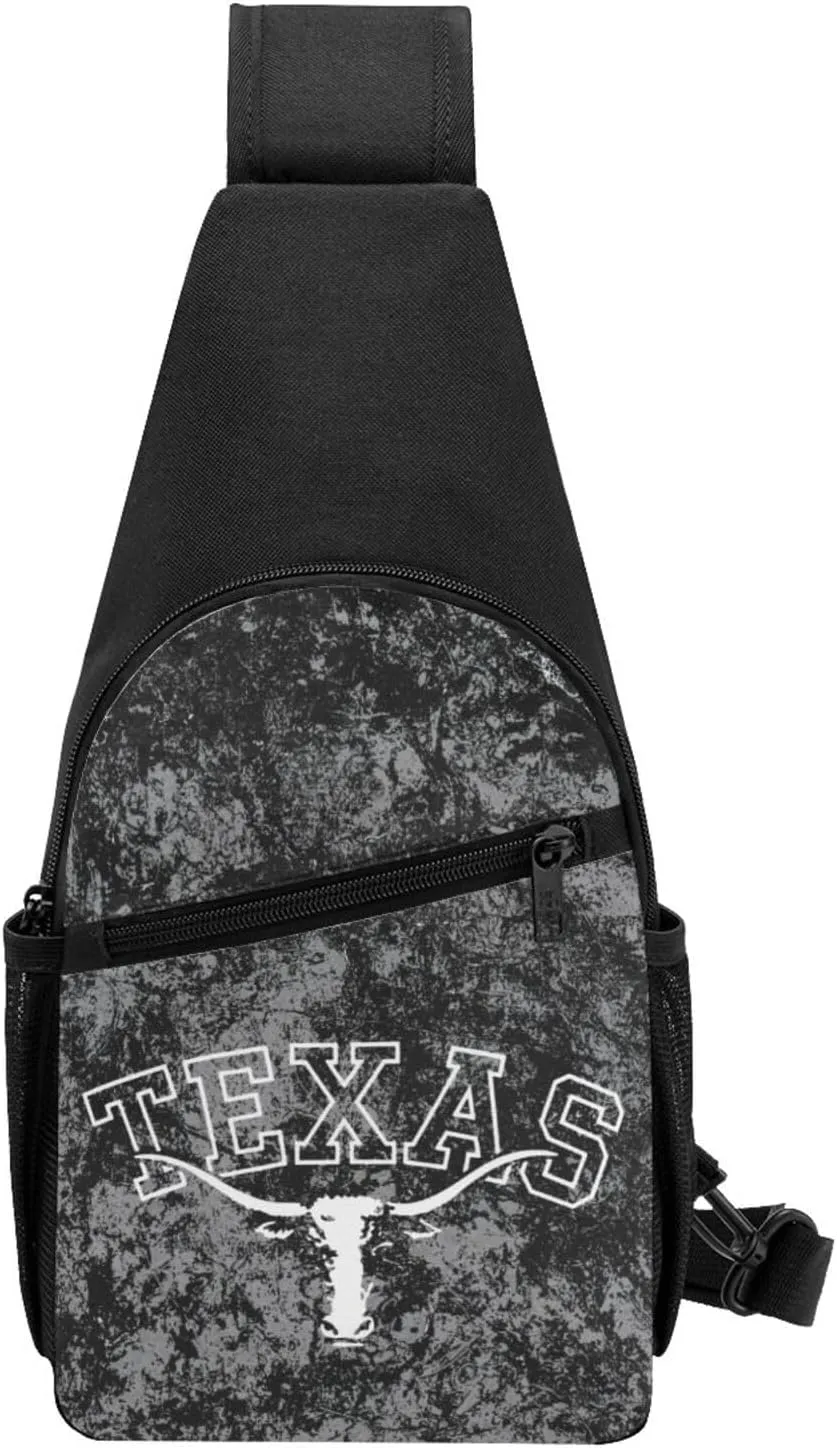 Texas Longhorn Lone Star State Texas Strong Sling Bag Crossbody Backpack Shoulder Casual Daypack Bags for Men Women