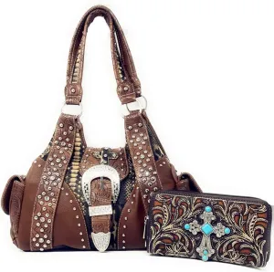 Texas West Women's Cross Flower Shoulder Handbag Purse in 3 Colors