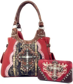 Texas West Women's Cross Flower Shoulder Handbag Purse in 3 Colors