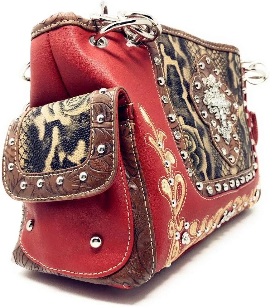 Texas West Women's Cross Flower Shoulder Handbag Purse in 3 Colors