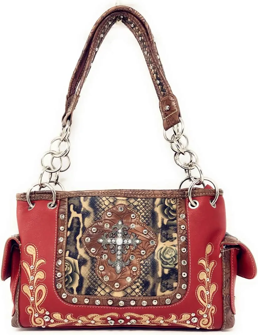 Texas West Women's Cross Flower Shoulder Handbag Purse in 3 Colors