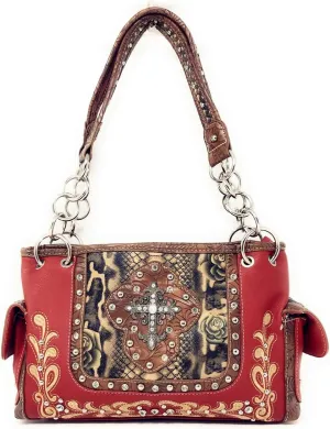 Texas West Women's Cross Flower Shoulder Handbag Purse in 3 Colors