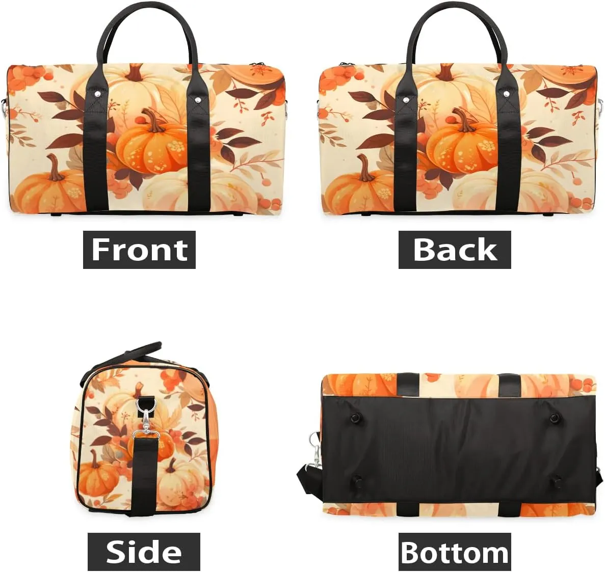 Thanksgiving Harvest Pumpkin Travel Duffel Bag for Women Men Waterproof Foldable Overnight Weekender Bag Large Capacity Sports Gym Bag