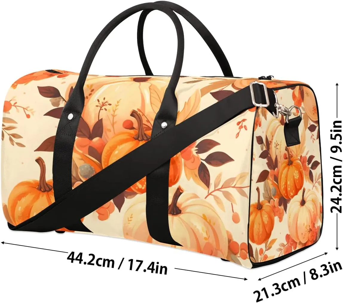 Thanksgiving Harvest Pumpkin Travel Duffel Bag for Women Men Waterproof Foldable Overnight Weekender Bag Large Capacity Sports Gym Bag