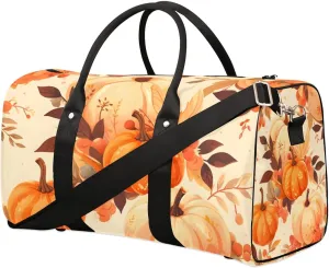 Thanksgiving Harvest Pumpkin Travel Duffel Bag for Women Men Waterproof Foldable Overnight Weekender Bag Large Capacity Sports Gym Bag