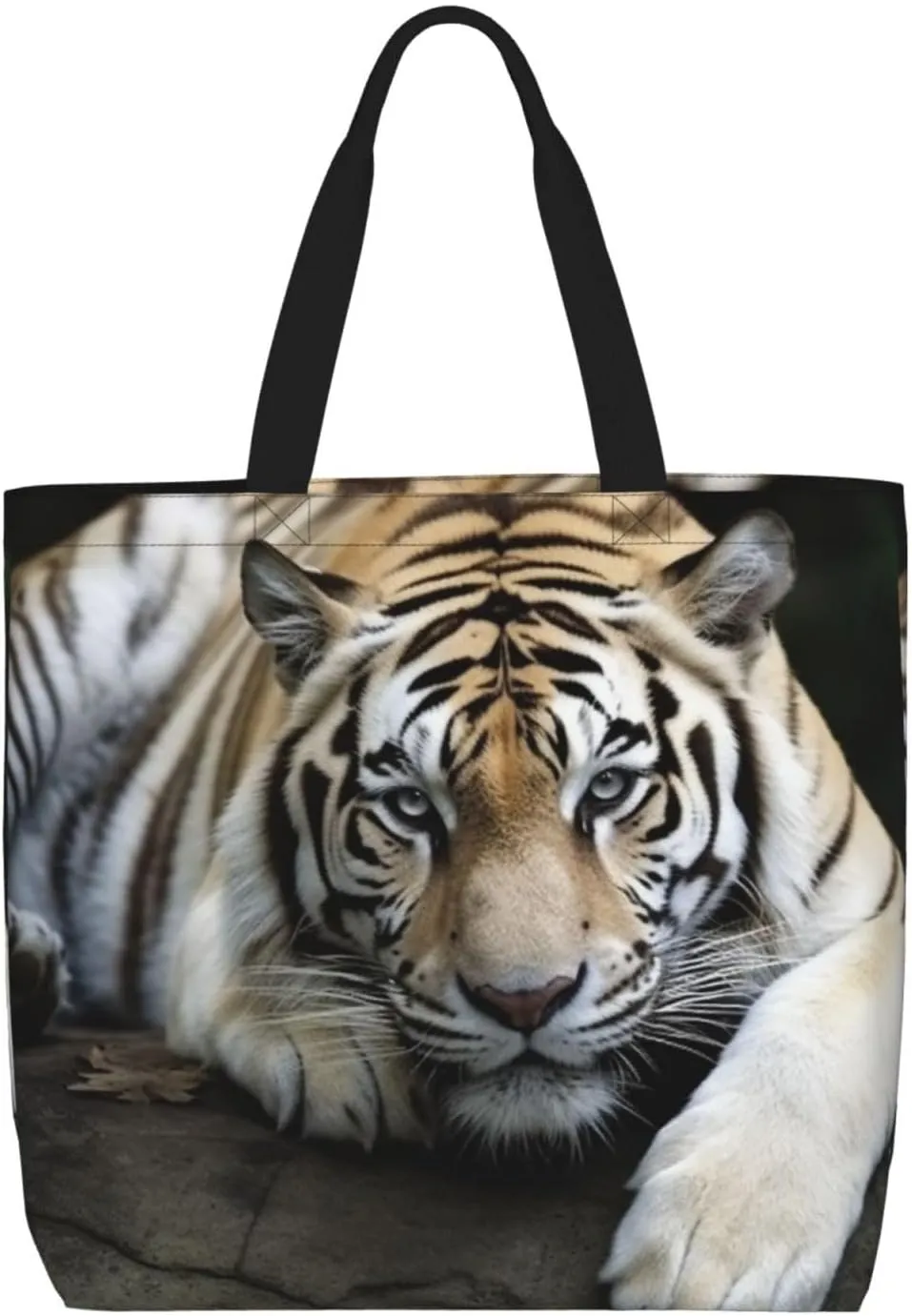 Tiger Lie On Rock Tote Bag for Women Hobo Handbags with Zipper Large Shoulder Bag Shopping Bags Travel Purse