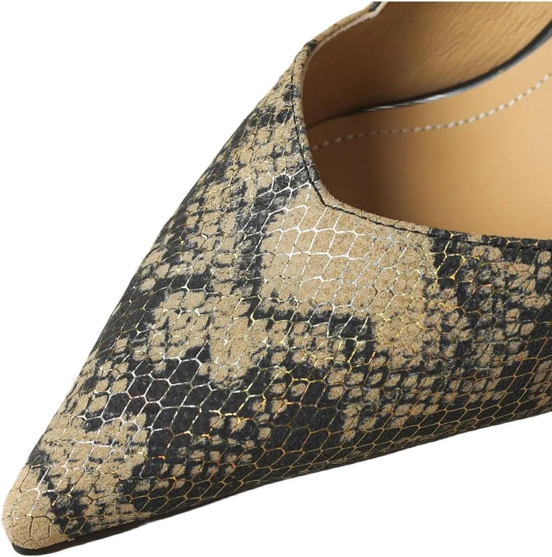 TinaCus Women's Genuine Leather Handmade Pointed Toe Patchwork Printed Snakeskin Pumps Shoes