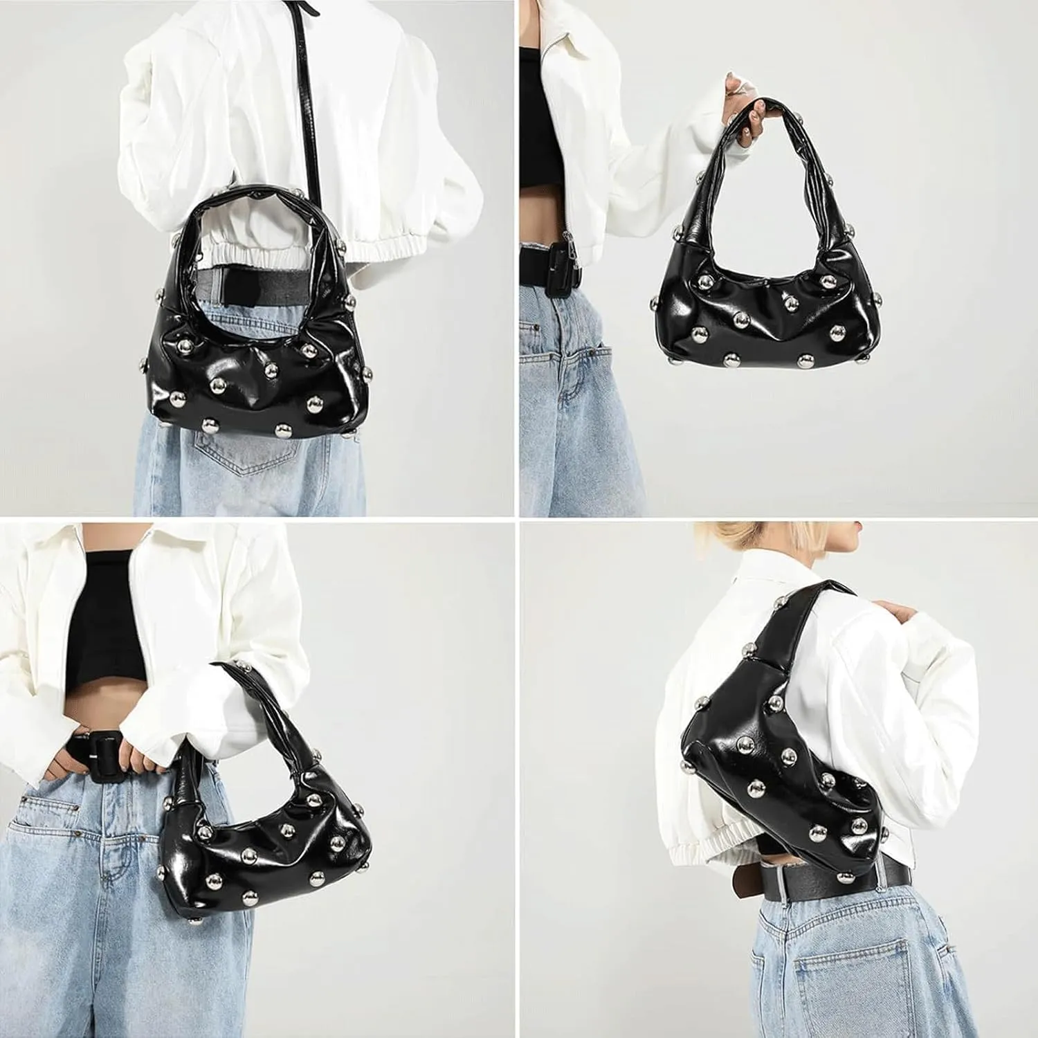 TISTIK Women's Retro Studded Handbag Y2K Small Leather Shoulder Bag Punk Crossbody Clutch Purses