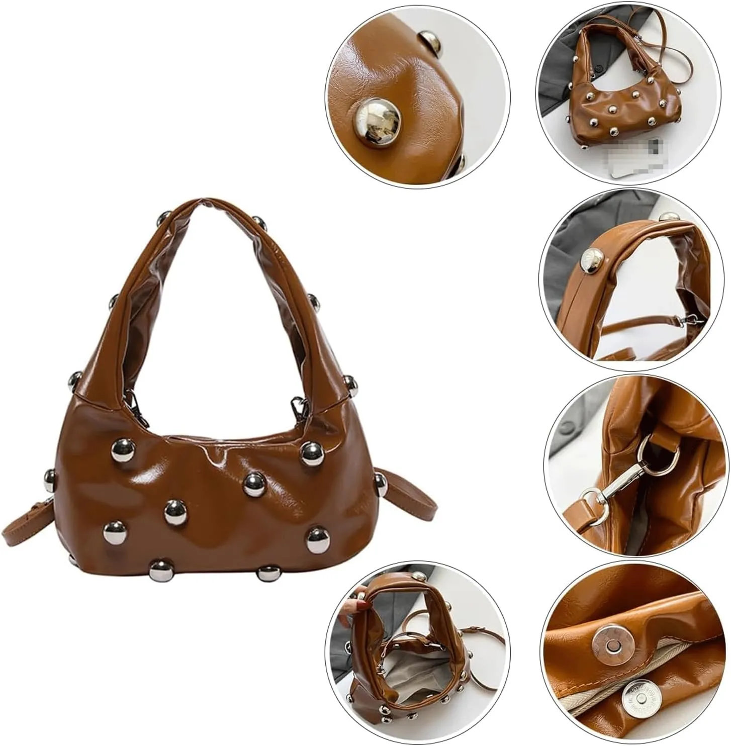 TISTIK Women's Retro Studded Handbag Y2K Small Leather Shoulder Bag Punk Crossbody Clutch Purses