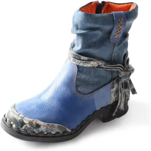 TMA EYES Distressed Tie-Accent Faux Fur Lining Side Zip Women's Snow Boots