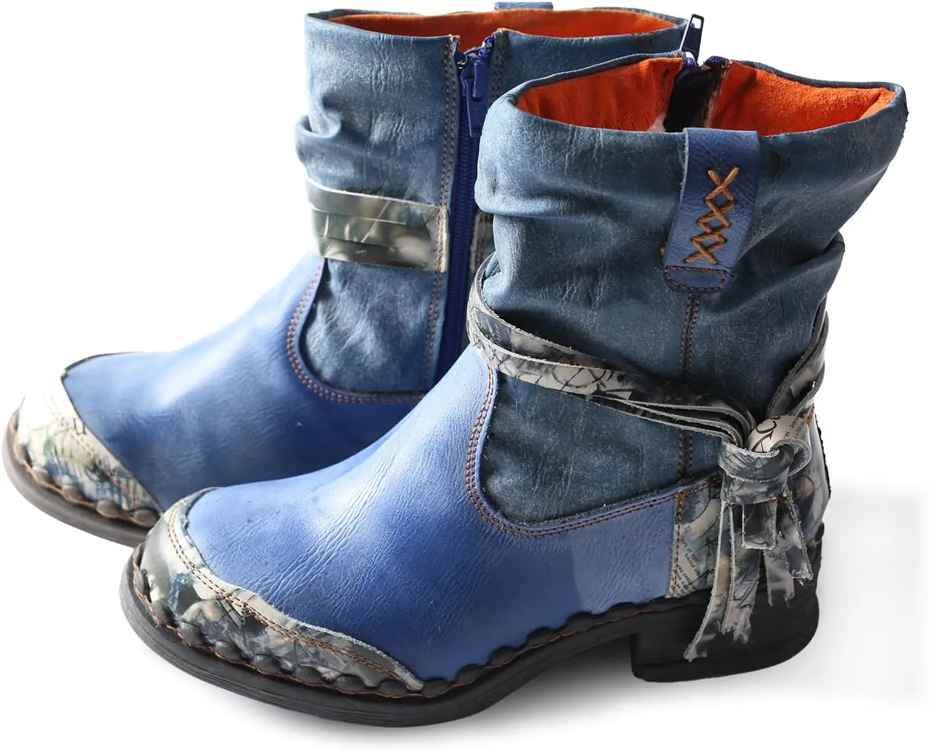 TMA EYES Distressed Tie-Accent Faux Fur Lining Side Zip Women's Snow Boots