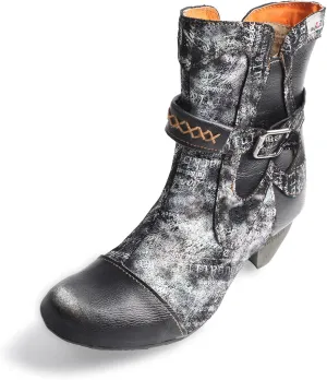 TMA EYES Printed Leather Patchwork Hand Stitched Buckle Zipper Women's Boots