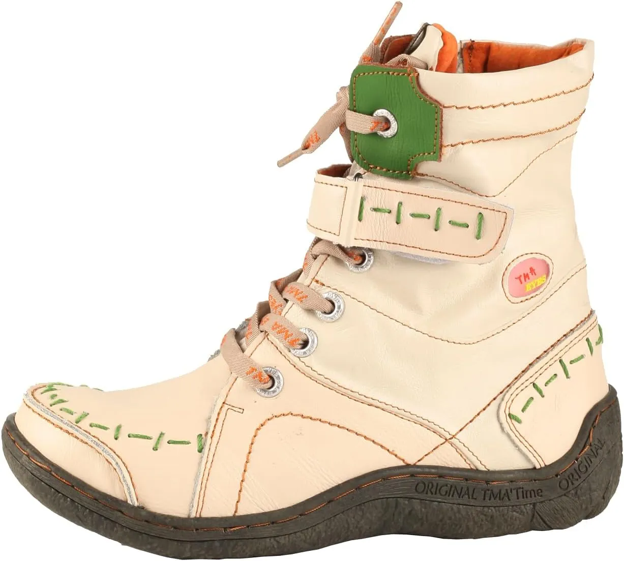TMA EYES Women's lace-up leather casual ankle boots fashion non-slip and patchwork with handstitching upper Boots