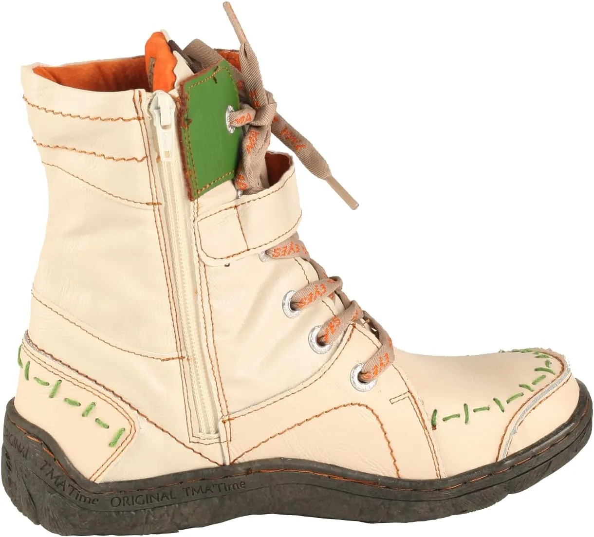 TMA EYES Women's lace-up leather casual ankle boots fashion non-slip and patchwork with handstitching upper Boots