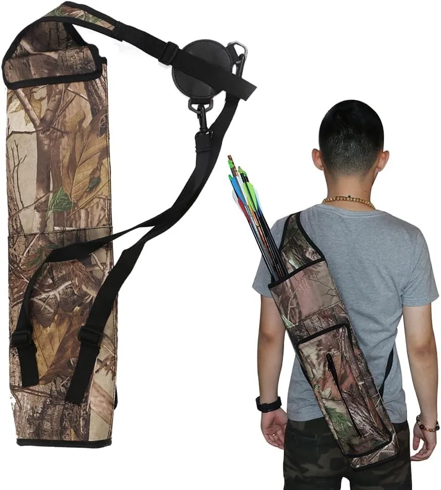 TOPARCHERY Archery Back Canvas Arrow Quiver Arrow Holder Shoulder Hanged Target Shooting Quiver for Arrows with Front Pockets